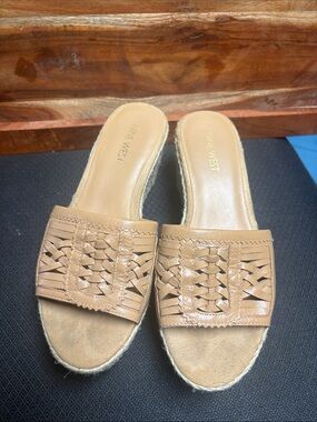 Nine West Tan Woven Espadrille Slide Mules